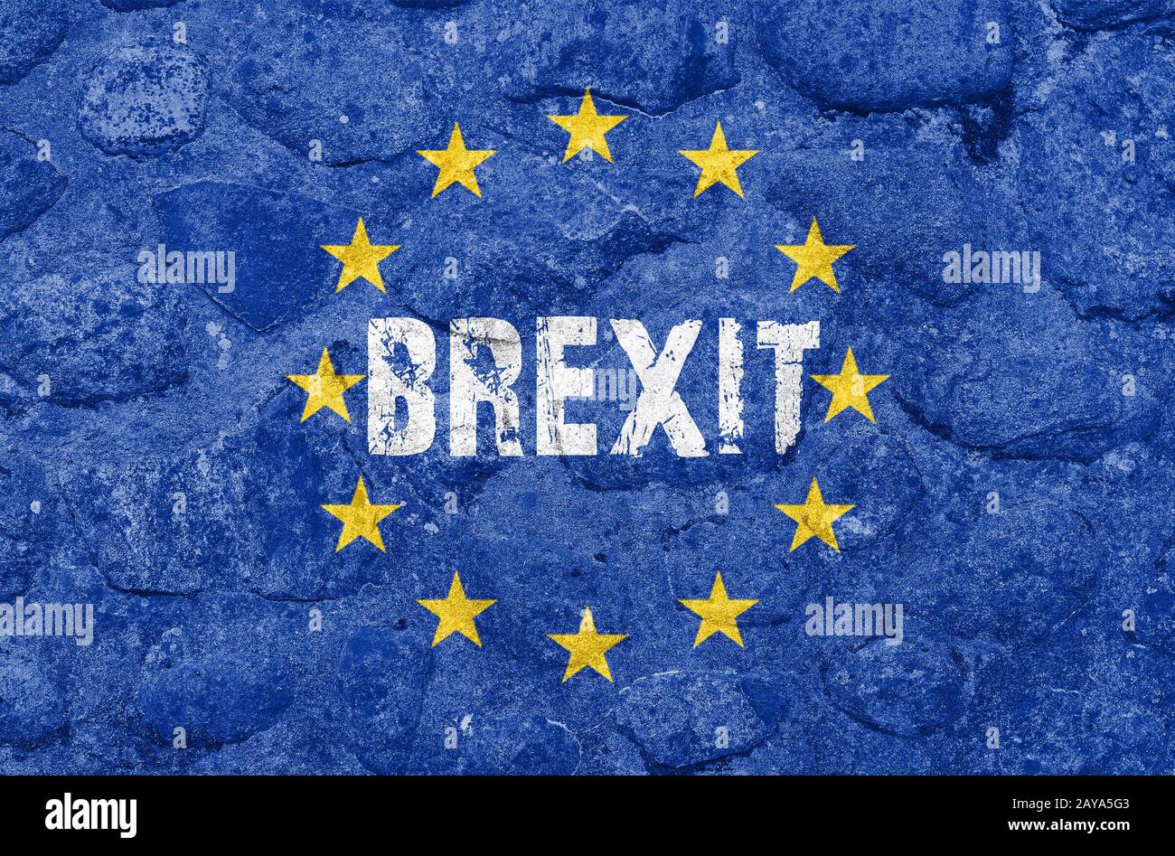 Brexit Europafahne an einer Steinmauer Stockfoto