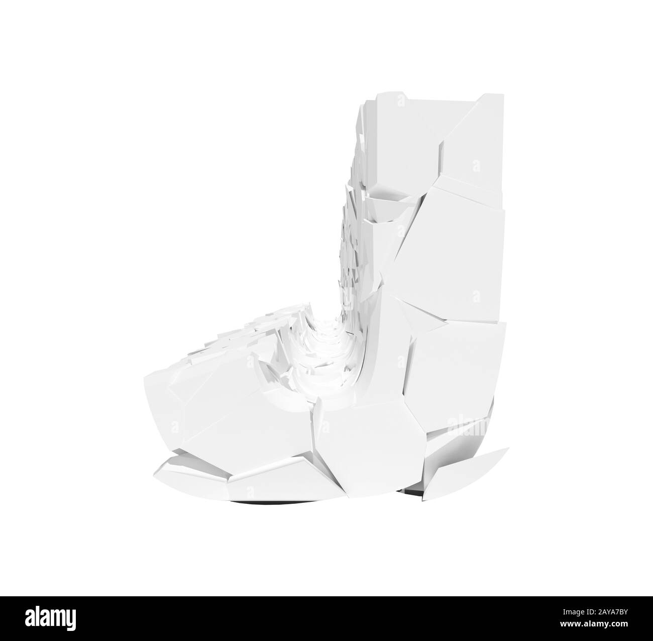 Isolierter gerissener Buchstabe J auf weißem Hintergrund. 3D-Abbildung. Stockfoto