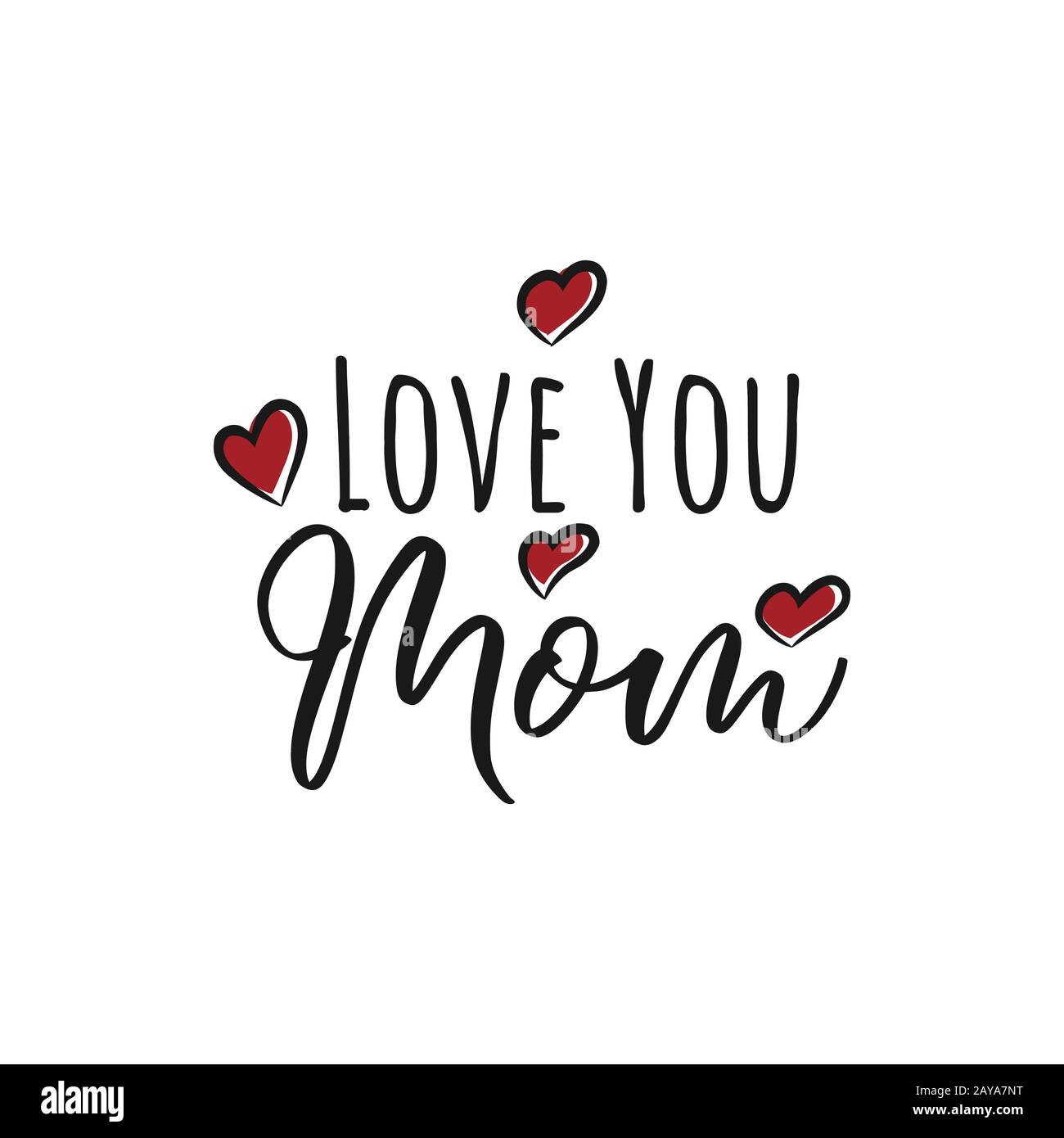 Hand Drawn Love You Mama Card. Abbildung der Tinte. Moderne Kalligraphie. Schriftzug "Happy Mothers Day". Handgezogene Karte mit Herz Stock Vektor