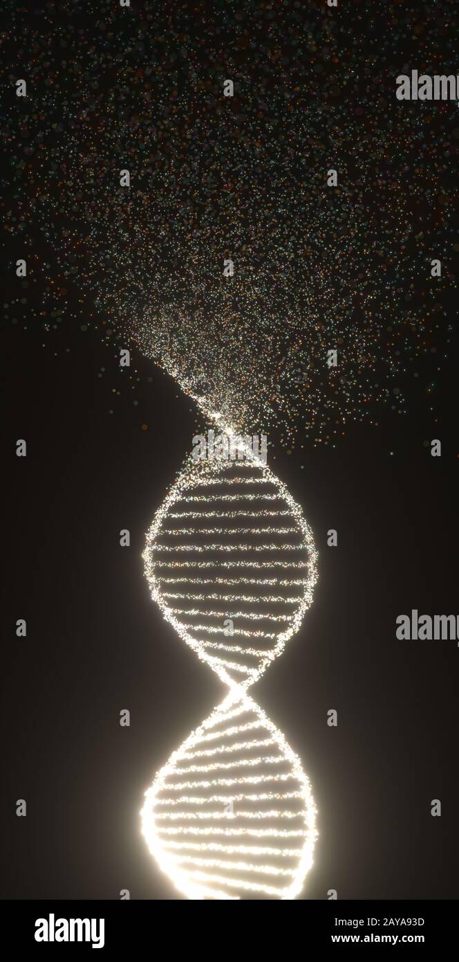 Bunte DNA-Molekül. Struktur des genetischen Codes. Syndrom und genetische Störung, 3D-Darstellung der Wissenschaft Konzept. Stockfoto