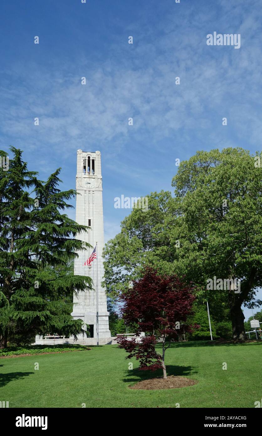 NC State University Campus Kirchturm in Raleigh Stockfoto