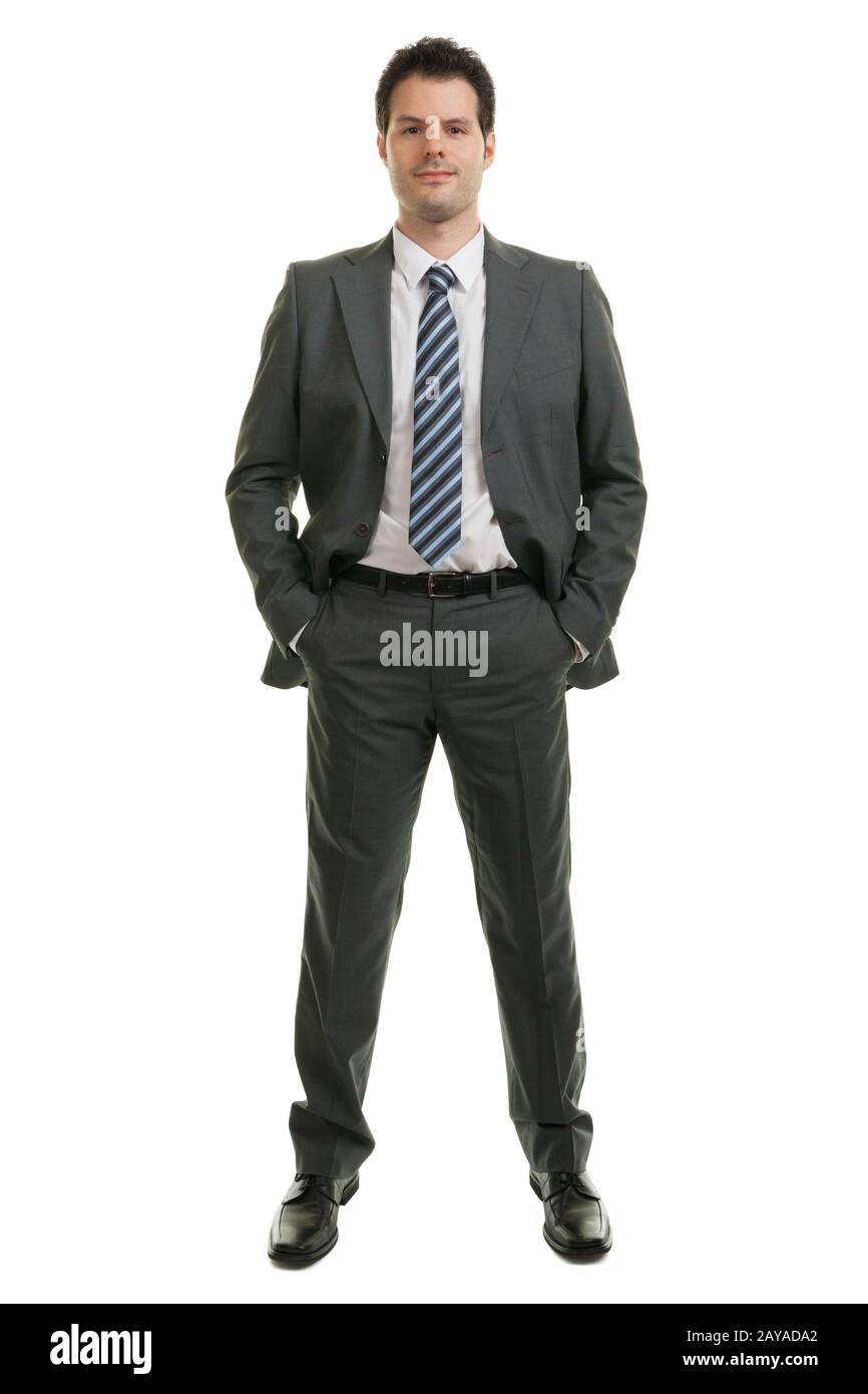 Junger Geschäftsmann in voller Länge isoliert auf weißem Hintergrund. Geschäft Stockfoto