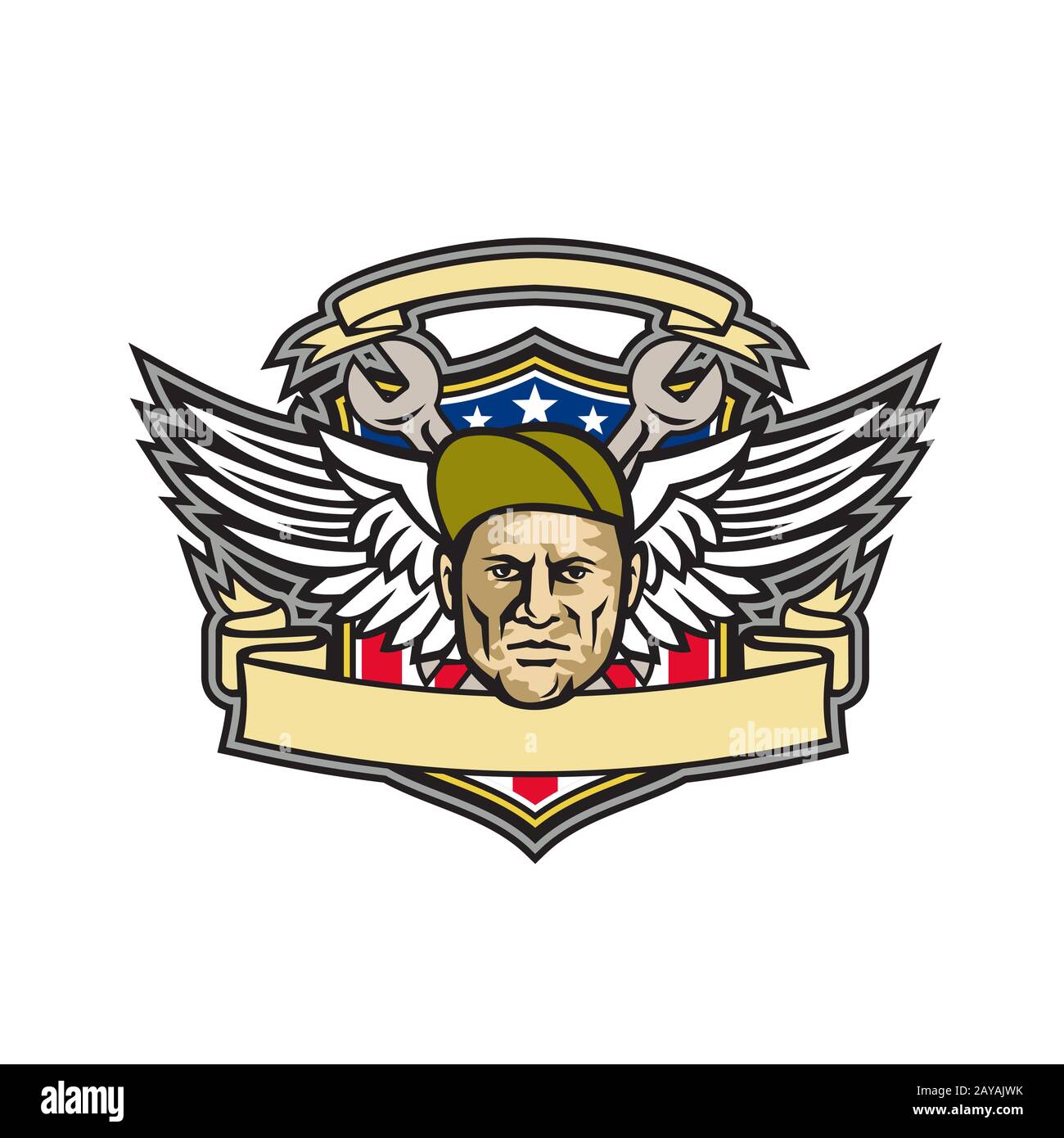 American Crew Chief Shield Mascot Stockfoto