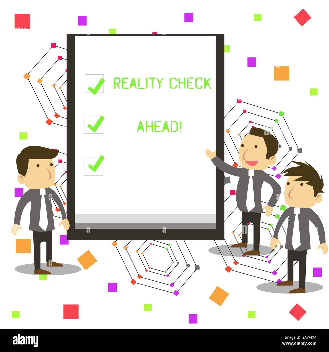 Handschriftertext Reality Check Ahead. Konzeptbedeutung macht sie zur Wahrheit über Situationen oder Schwierigkeiten. Stockfoto