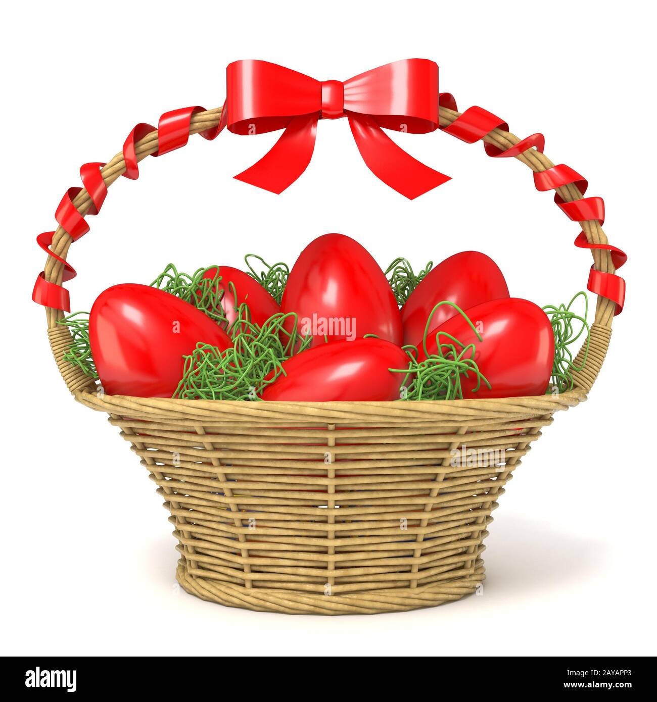 Ostern Korb voller roter Eier mit roter Schleife. 3D Stockfoto