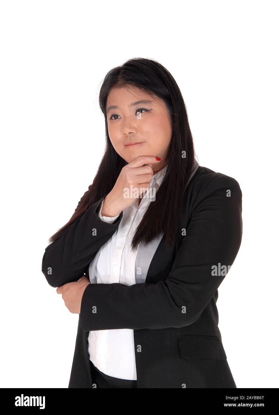 Portraitbild einer Chinesin, die hart denkt Stockfoto