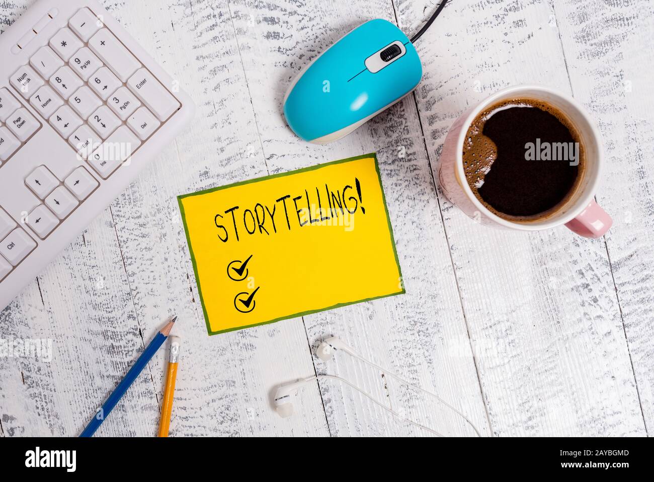 Textstorytelling. Geschäftskonzept für Aktivitäten, die Geschichten für die Veröffentlichung in der Öffentlichkeit schreiben. Stockfoto