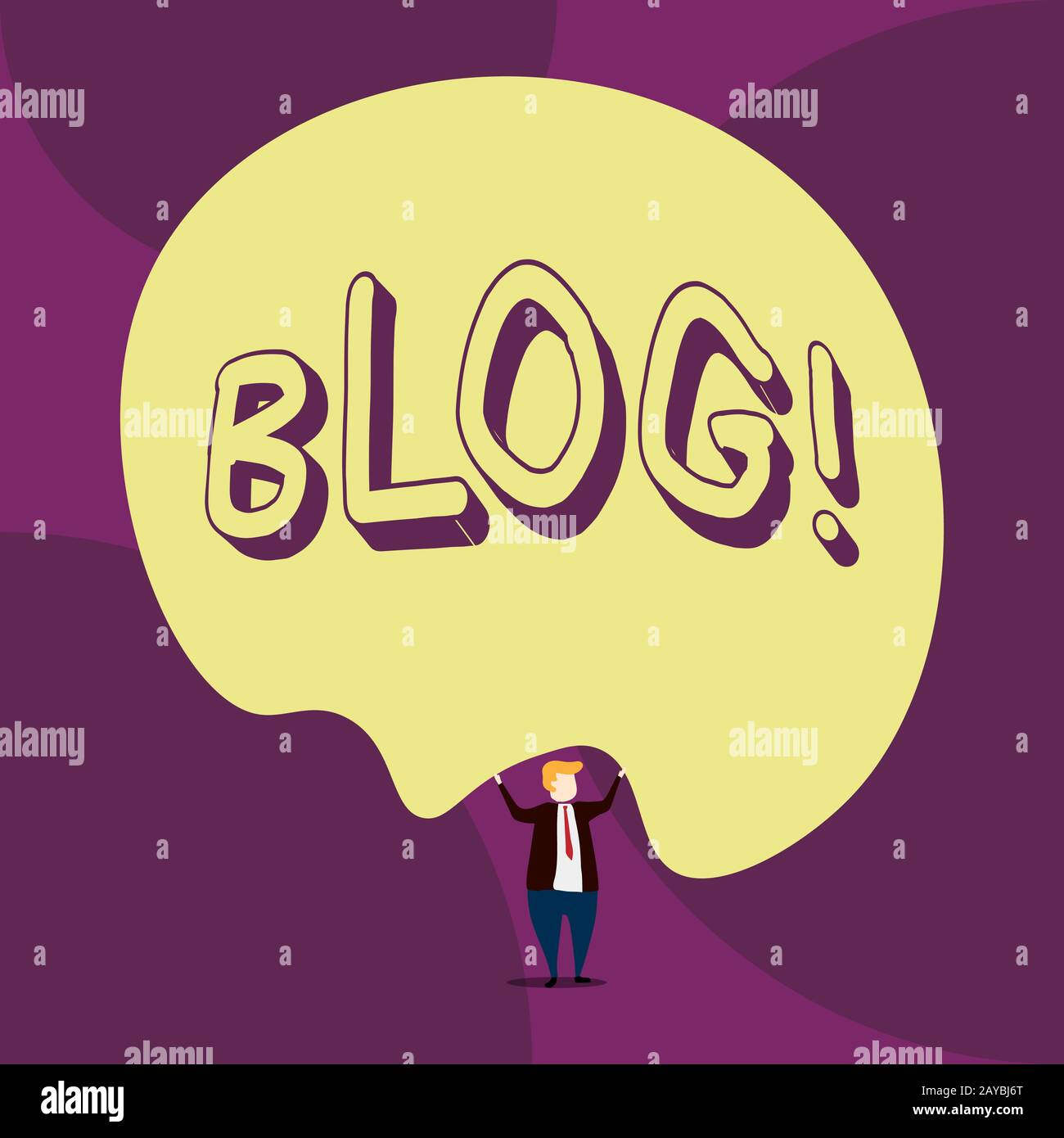 Hinweis zum Blog wird geschrieben. Geschäftsfoto, auf dem regelmäßig aktualisierte Webseiten von einzelnen Personen oder Gruppen im Frontansicht von Ma gezeigt werden Stockfoto