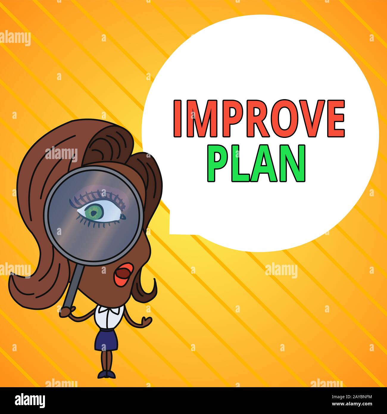 Textzeichen zur Steigerung der Produktivität. Konzeptionelles Foto zur Steigerung der Maschinen- und Prozesseffizienz Frau, die durch mag blickt Stockfoto