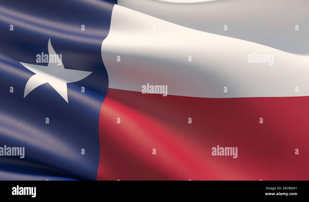 Hochauflösende Nahaufnahme Flagge von Texas - Flaggensammlung der Vereinigten Staaten von Amerika. 3D-Abbildung. Stockfoto