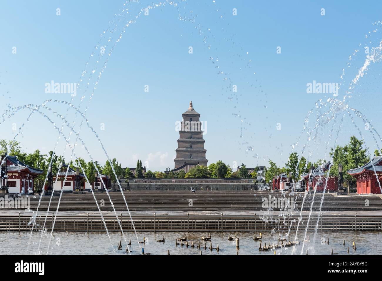 Große Wildgans Pagode und Springbrunnen Platz Stockfoto