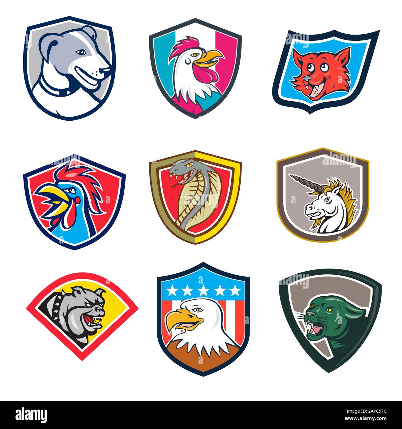 Cartoon Animals Head Crest Set Stockfotografie Alamy