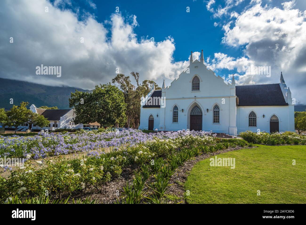 Die Niederländische Reformierte Kirche in Franschhoek, Südafrika. Stockfoto