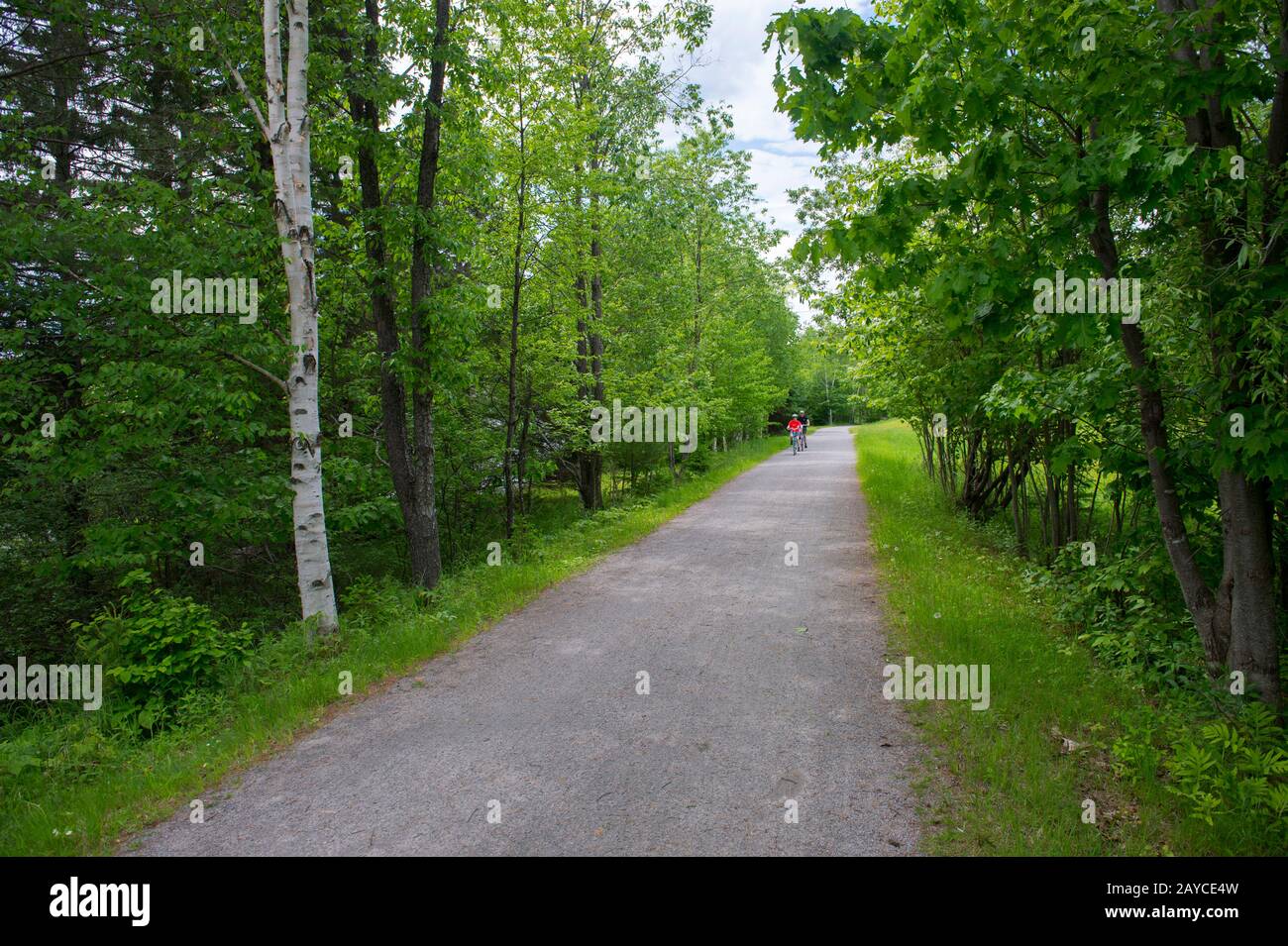 Der Radweg Le Petit Train du Nord in der Nähe von Lac Mercier und Old Mont-Tremblant Village in den Laurentians in der Provinz Quebec, Kanada. Stockfoto Der Radweg Le Petit Train du Nord in der Nähe von Lac Mercier und Old Mont-Tremblant Village in den Laurentians in der Provinz Quebec, Kanada. Stockfoto