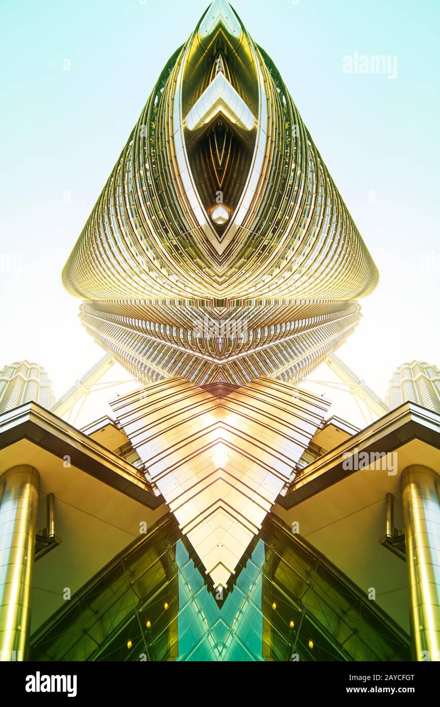 Abstrakte Bilder spiegeln den Effekt des modernen Wolkenkratzers aus Stahl Stockfoto