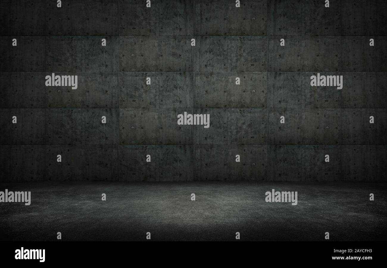 Leerer Raum, grungelichtige Betonwand Stockfoto