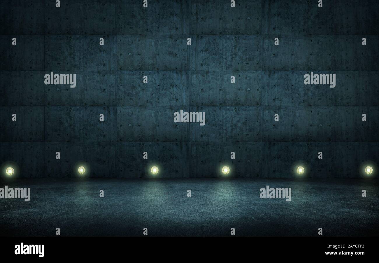 Leerer Raum, grungelichtige Betonwand Stockfoto