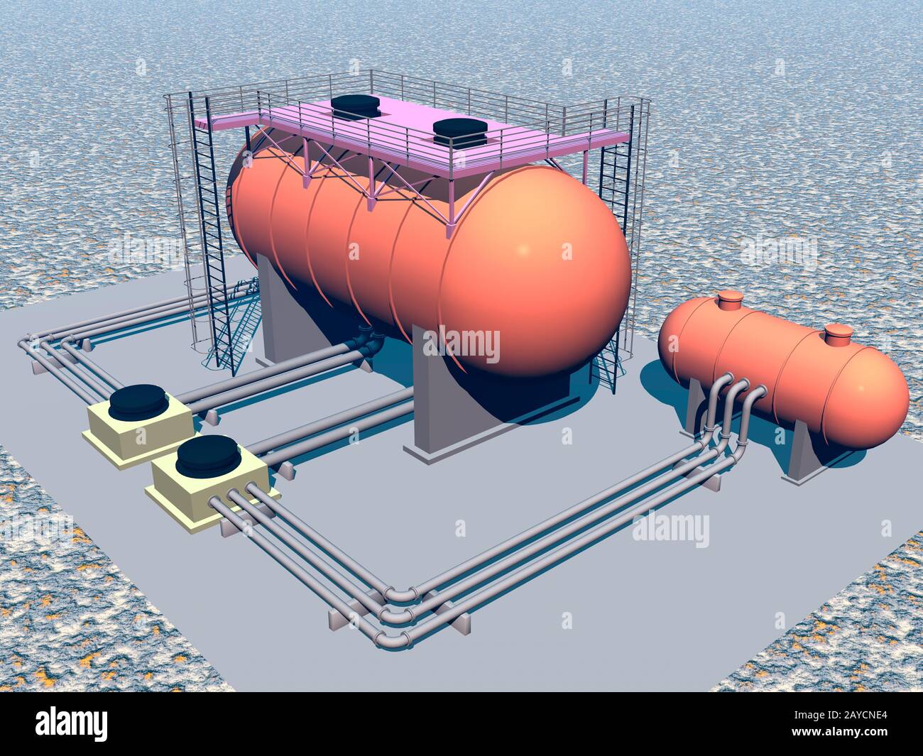Industriestandort mit Tanks und Pipelines Stockfoto