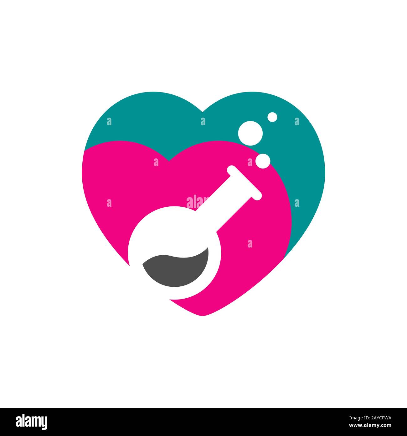 Abstraktes Liebes-Herz-Symbol mit dem Vektordesign des wissenschaftlichen Labor-Logos Stock Vektor
