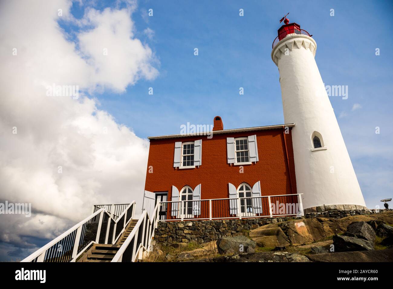 Fisgard Light House Nation Historic Site, im Esqumalzhafen Colwood British Columbia erstes Lichthaus an der Westküste Kanadas Stockfoto