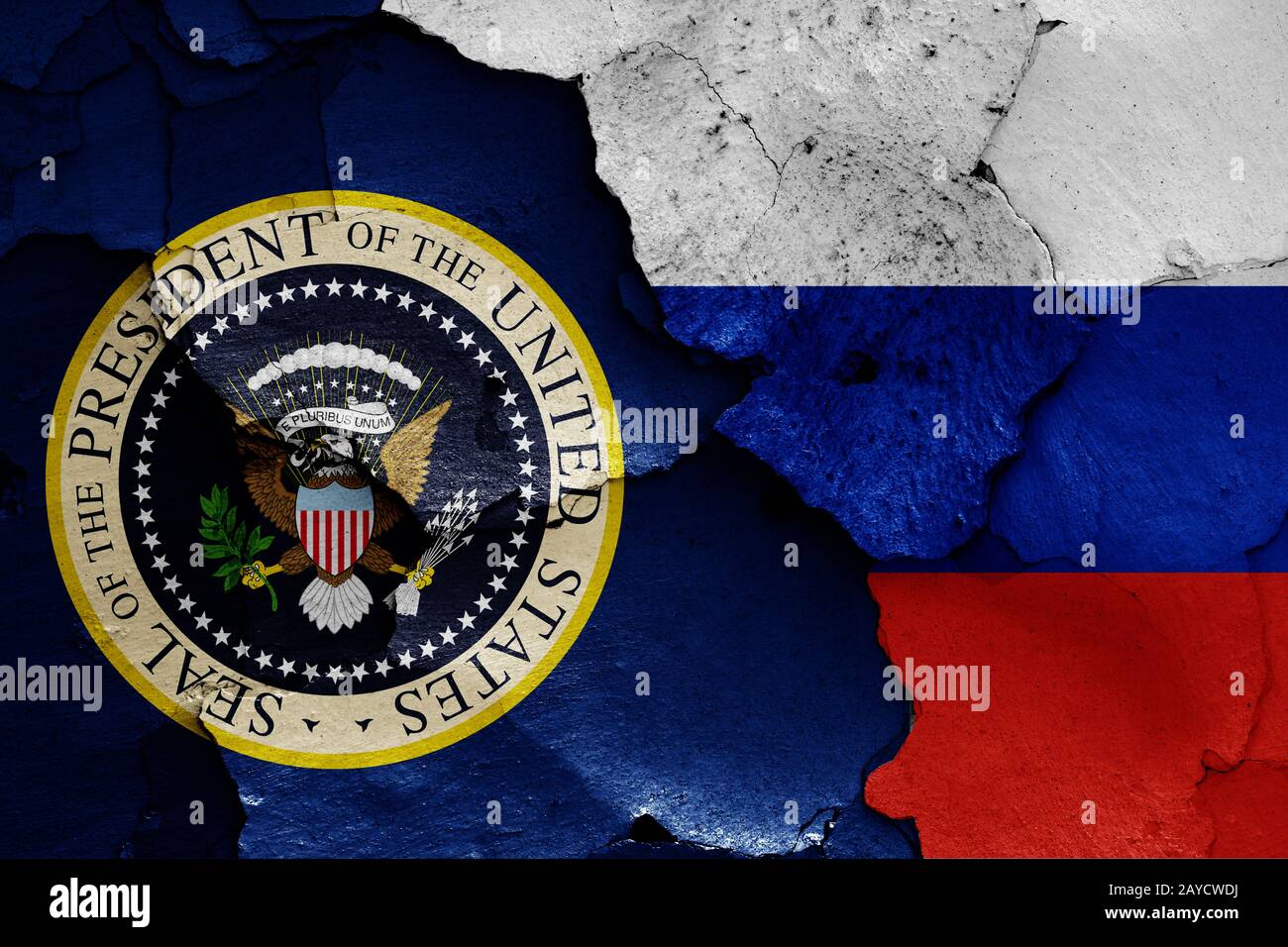 Flaggen der USA Präsident und Russland Stockfoto