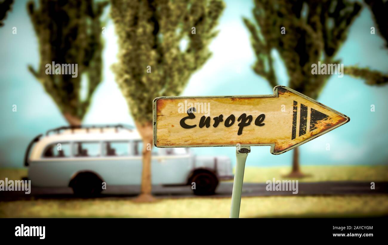 Straßenschild nach Europa Stockfoto