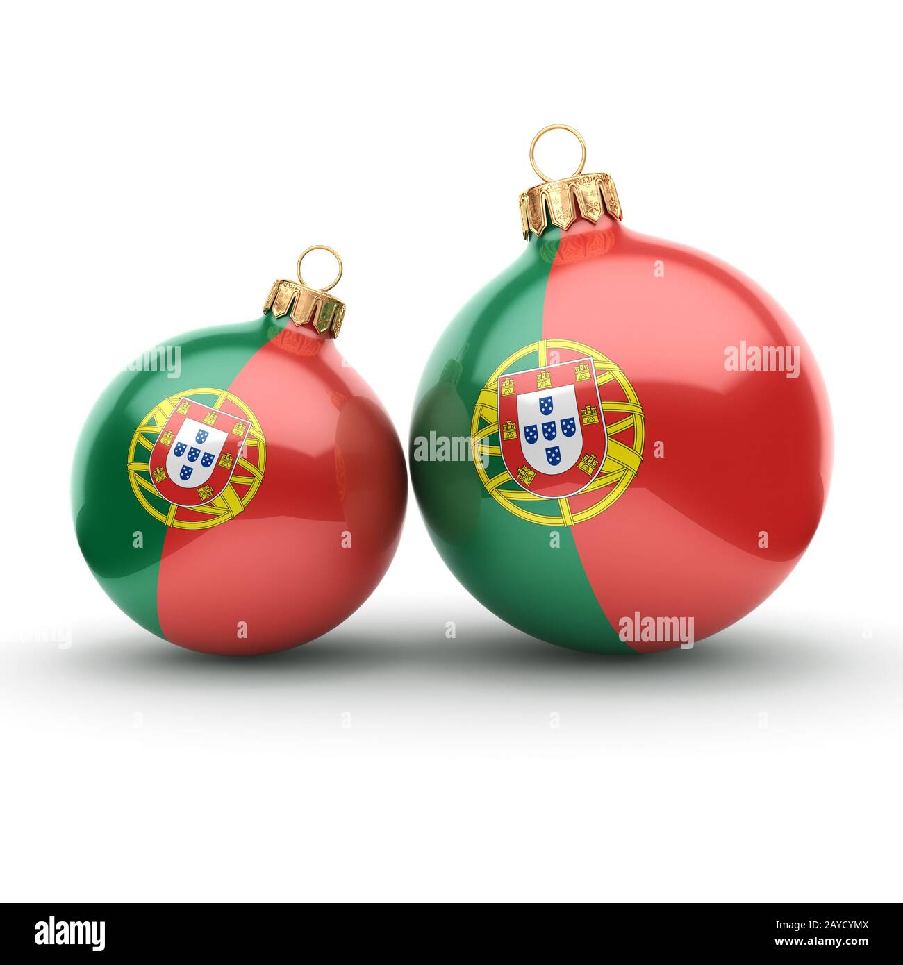 3D-rendering Christmas Ball mit der Flagge von Portugal Stockfoto