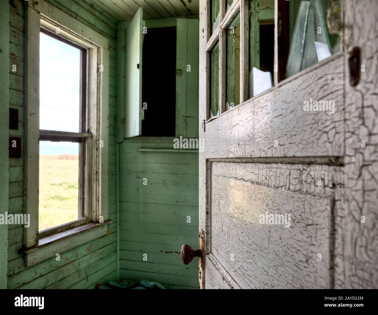 Innenbereich verlassene Haus-Prärie Stockfoto