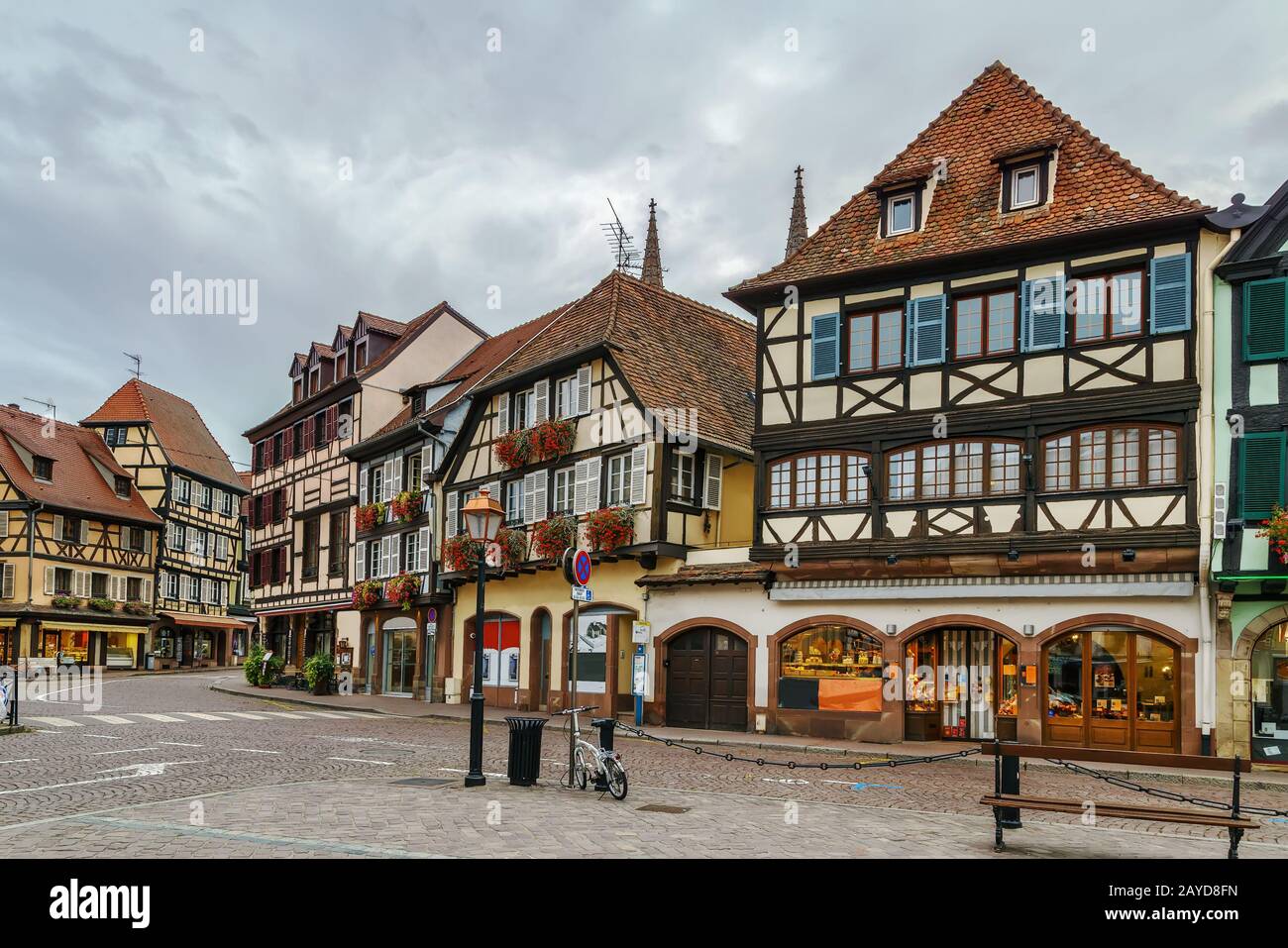 Historische Häuser in Obernai, Elsaß, Frankreich Stockfoto