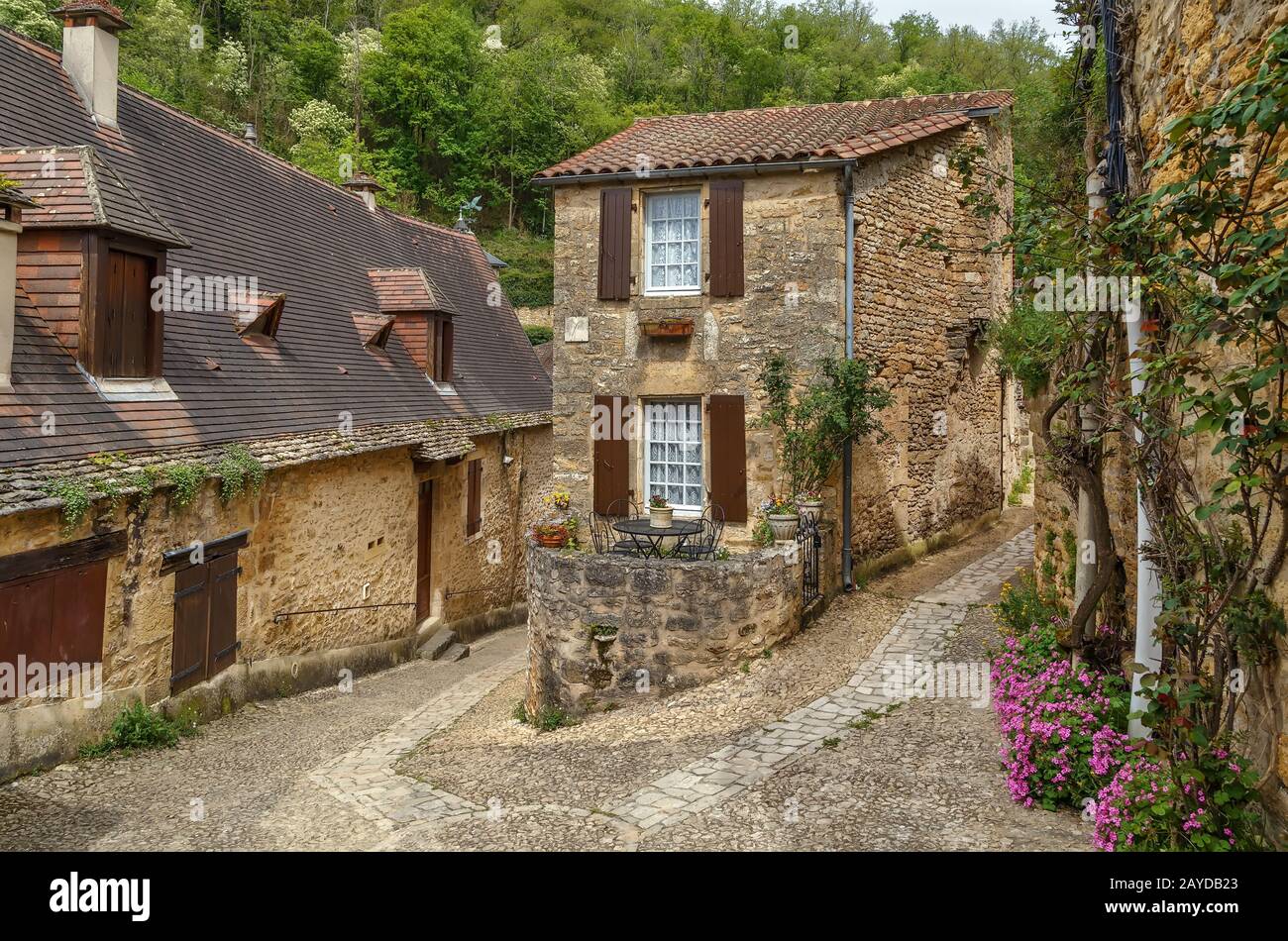 Straße in Beynac-et-Cazenac, Frankreich Stockfoto