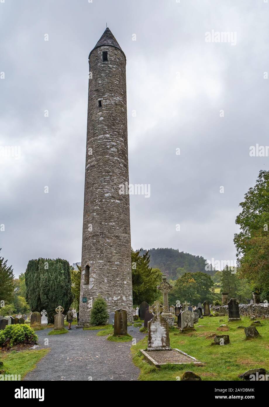 Round Tower, Glendalough, Irland Stockfoto