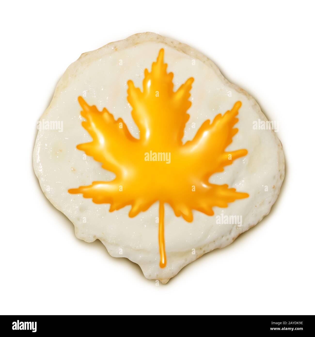 Kanadische Eierhaltung und morgendliche Frühstückseier mit Ahorn-Blattform als Bio-Lebensmittel aus Kanada im 3D-Illustrationsstil. Stockfoto