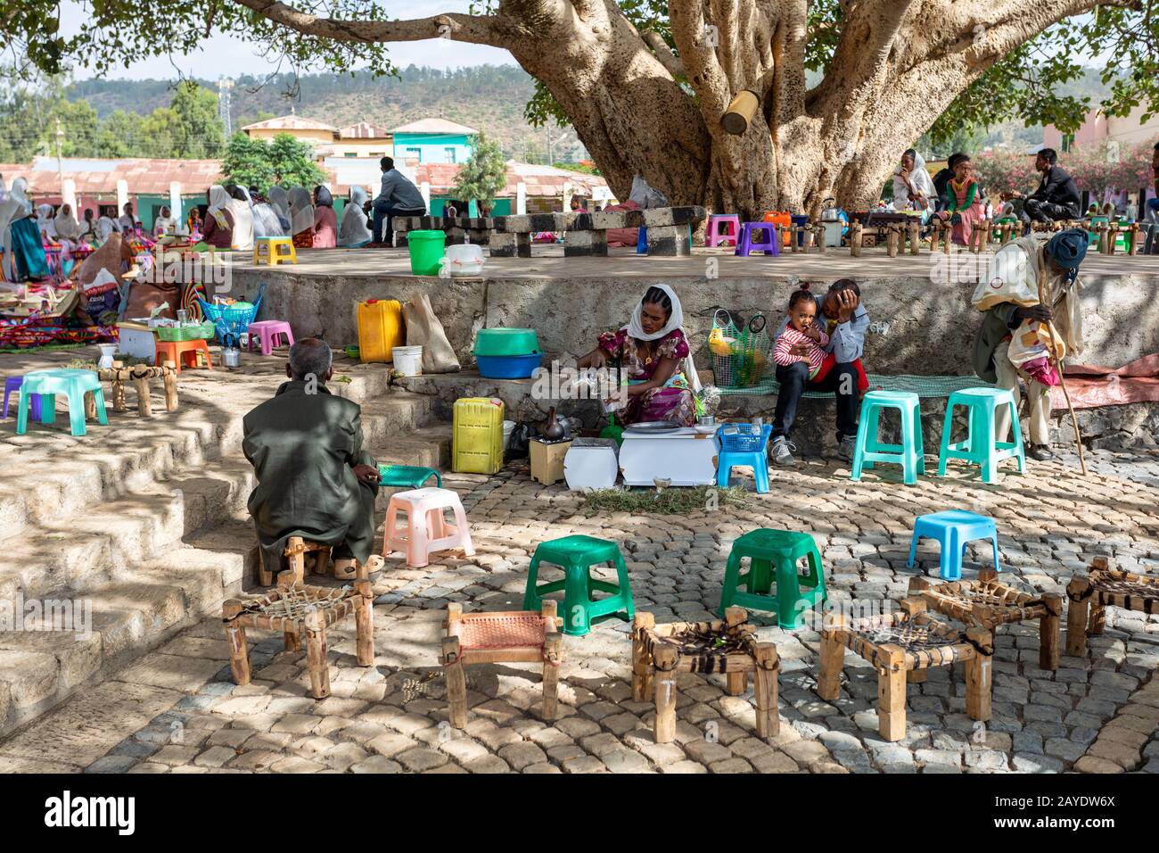 Äthiopische traditionelle Kaffeezeremonie, Aksum, Äthiopien Afrika Stockfoto