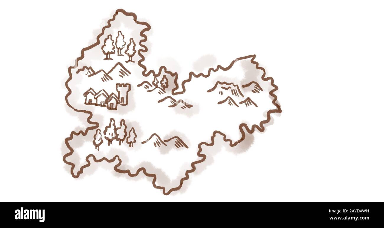 Mittelalterlichen Fantasy-Karte einer Insel, die Retro zeichnet Stockfoto