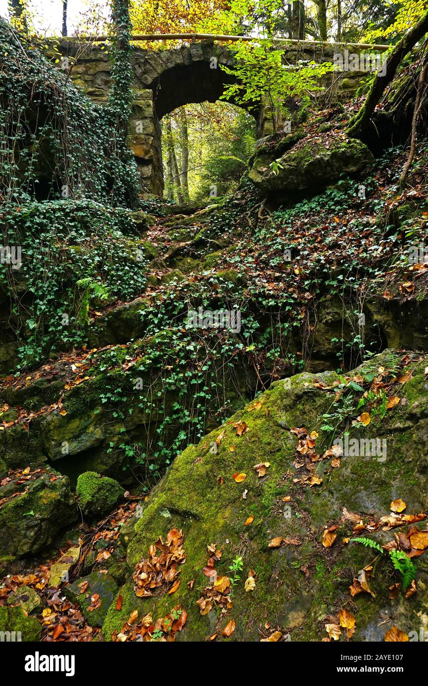 Steinbrücke im Katzenbachtal bei Bad Niedernau, Baden-Württemberg, Deutschland, Stockfoto