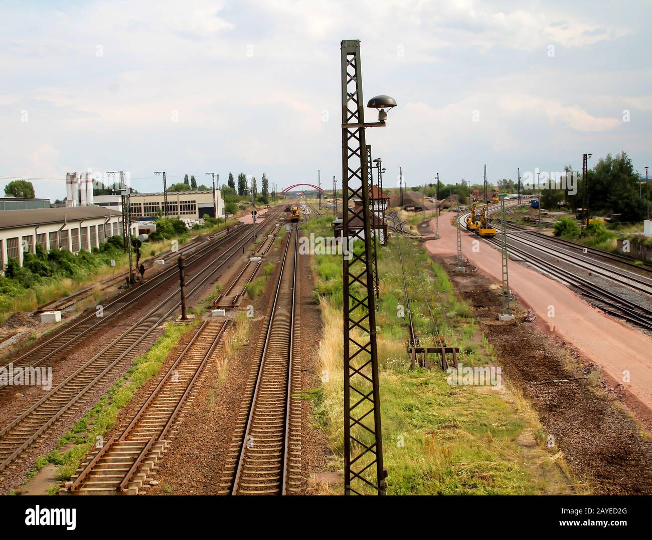 Bahnbaustelle in Köthen werden Bahngleise erneuert und Masten vertauscht Stockfoto