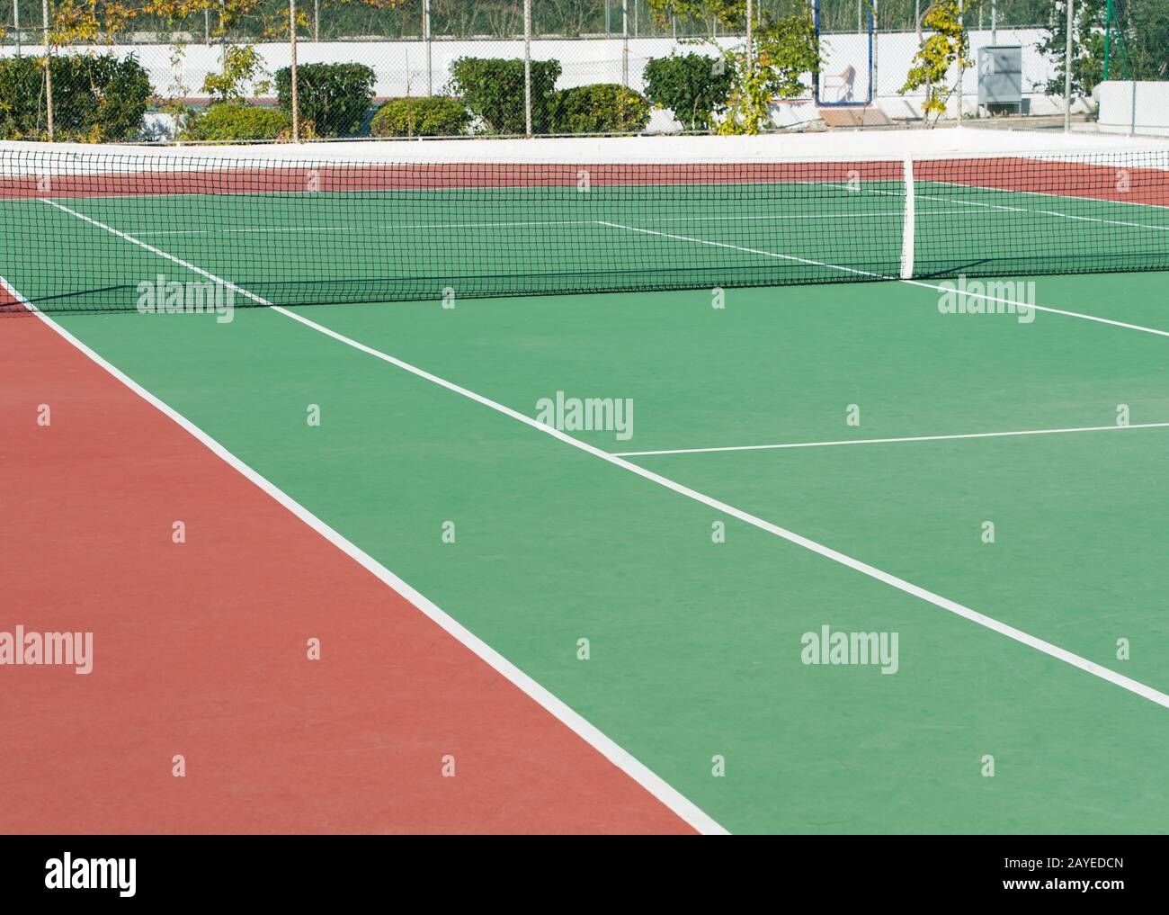 Tennisplatz mit verschiedenen Linien in der Detailansicht Stockfoto