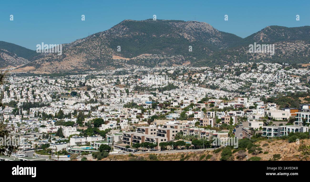 Türkische Stadt Bodrum an der türkischen Küste der ägetischen See. Mittelmeer Stockfoto