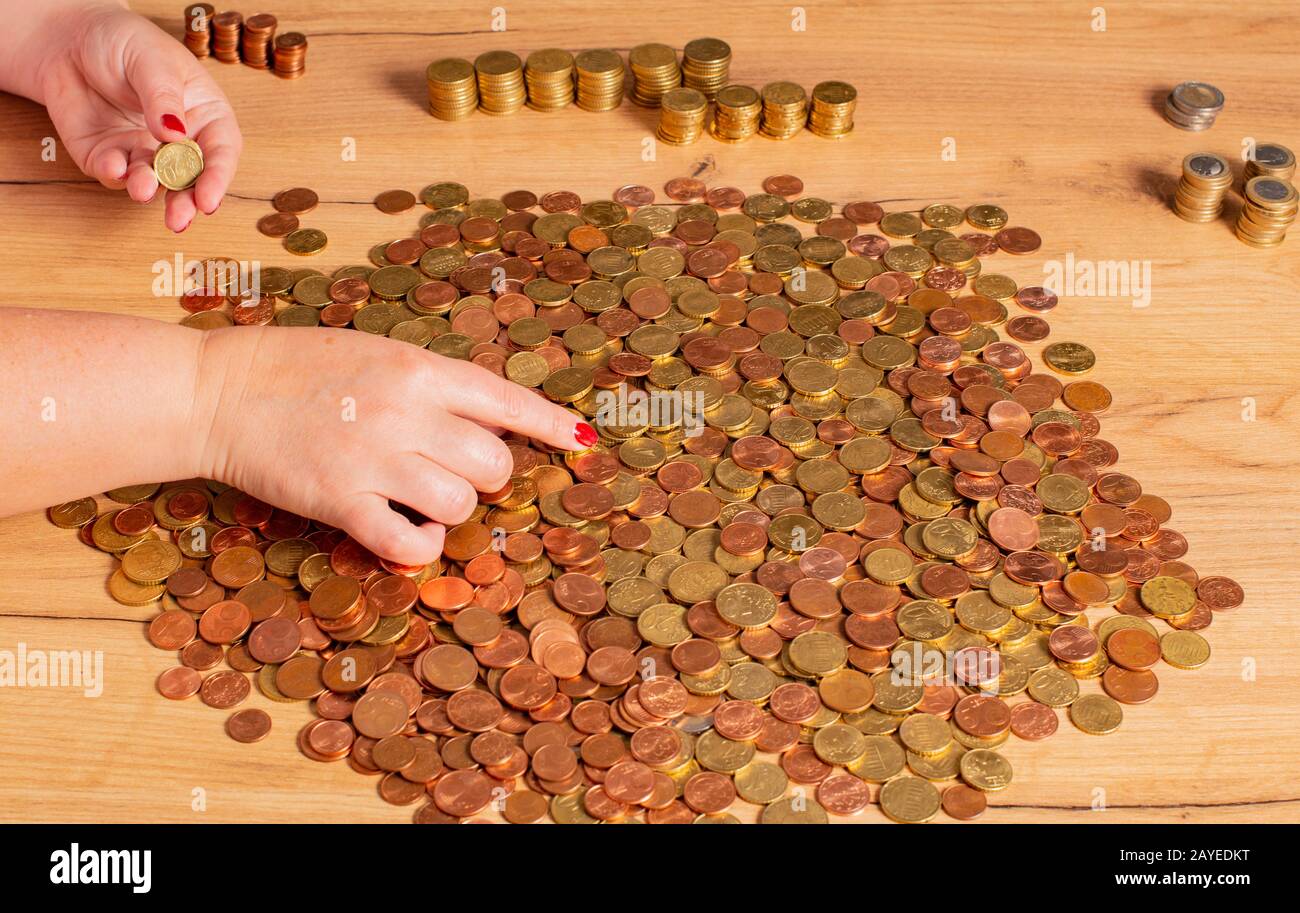 Euro-Münzen Währung, Finanzen als Hintergrund fotografiert Stockfoto