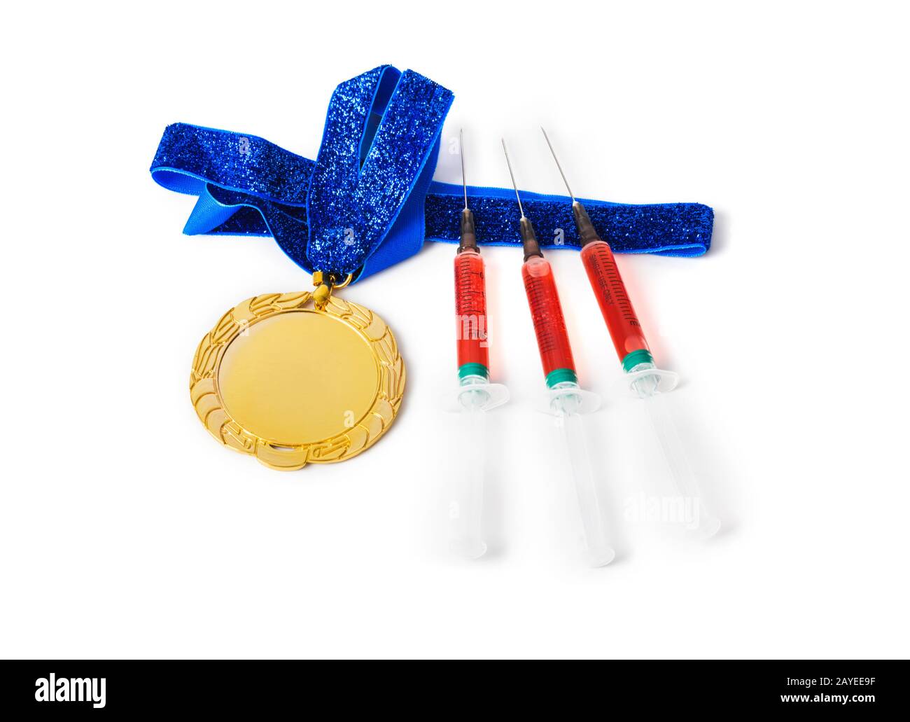 Goldmedaille und Spritzen Stockfoto