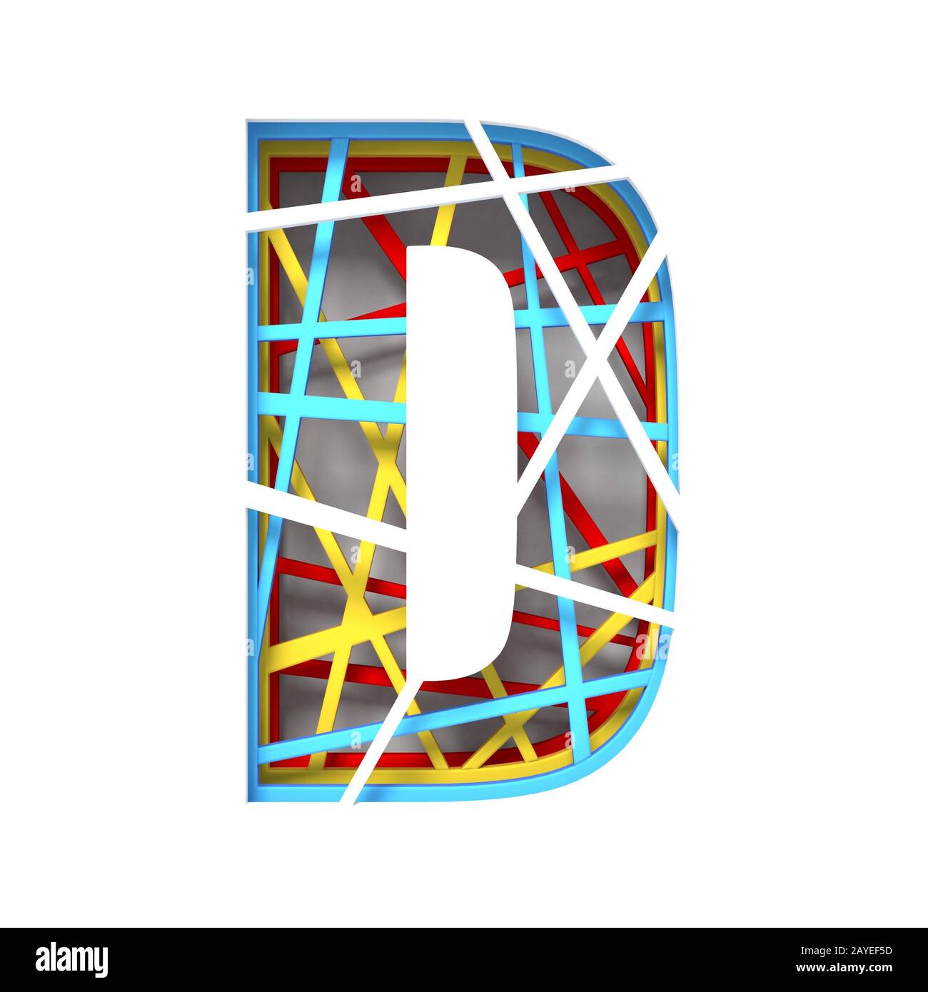 Farbiges Papier ausgeschnittene Schriftart Letter D 3D Stockfoto