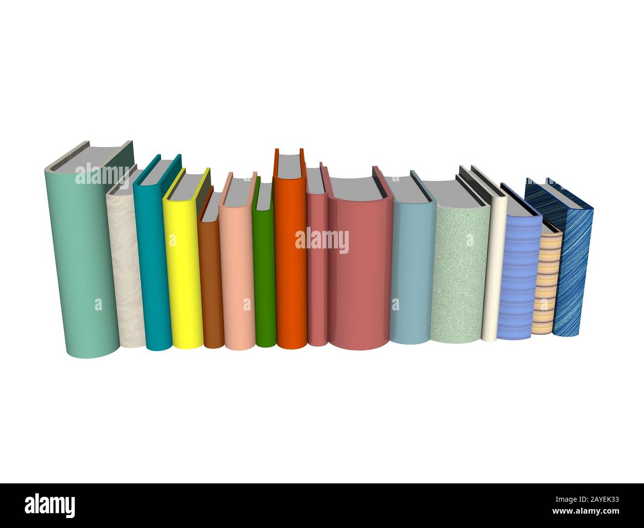 Bunte Bücher in einer Reihe gestapelt Stockfoto