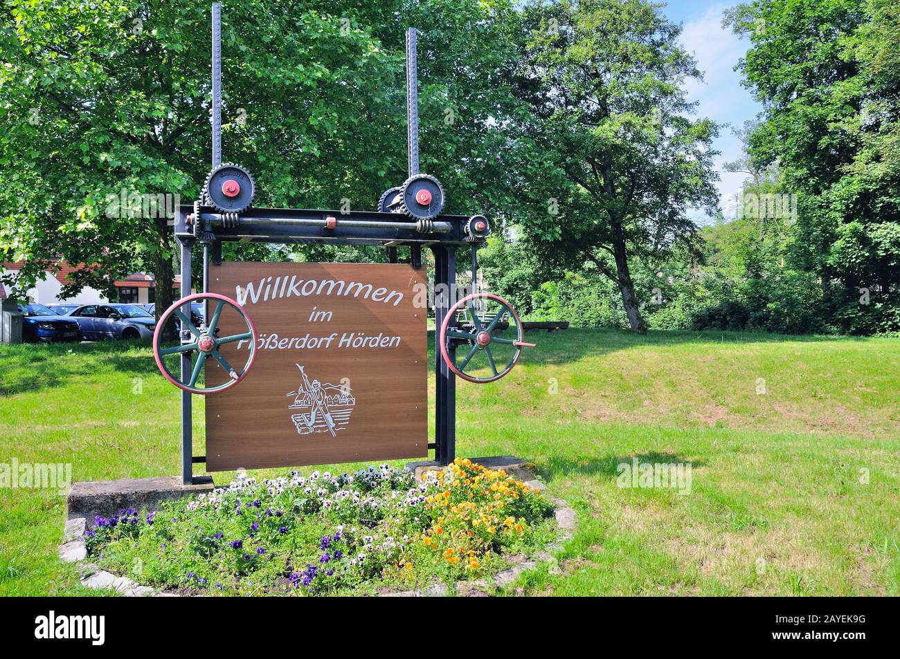 Willkommen im Raftingdorf Gaggenau-Hörden Schwarzwald Deutschland Stockfoto