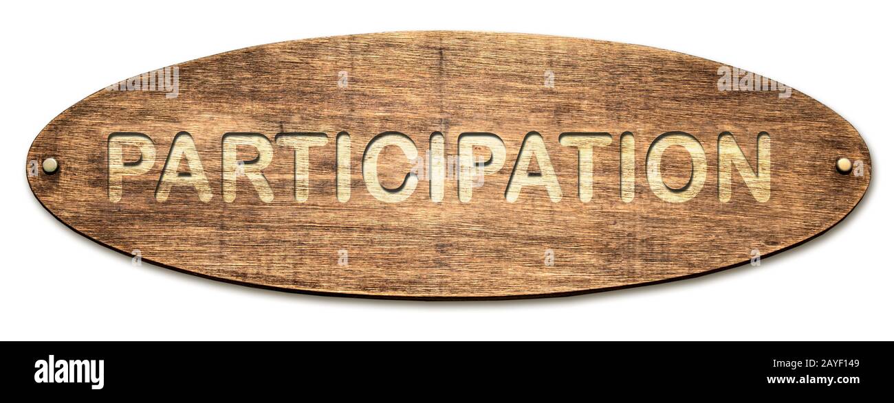 Straßenschild für die Teilnahme Stockfoto