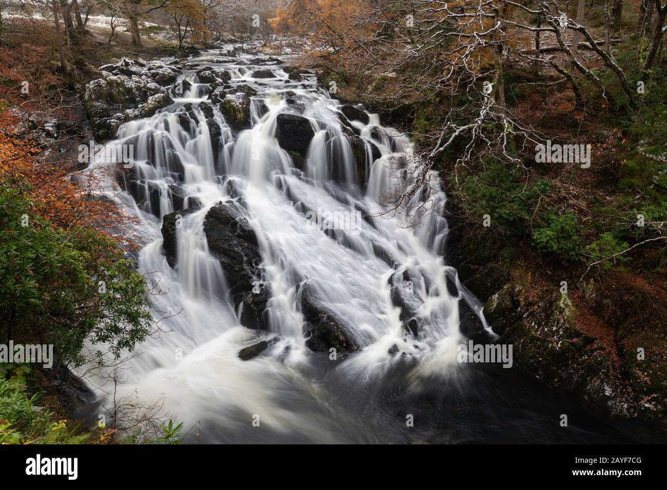 Swallow Falls auf dem Afon Llugwy im Snowdonia National Park. Stockfoto