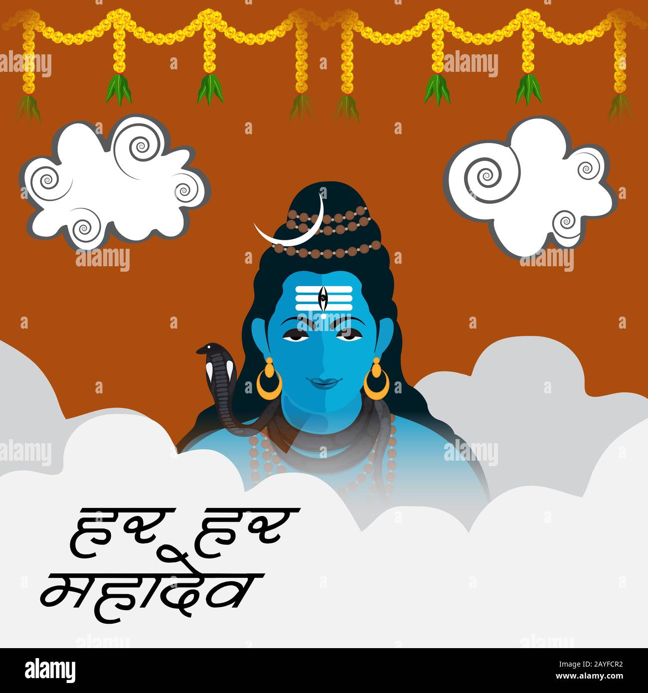 Vektordarstellung Eines Hintergrunds zum Hindu-Festival Feier Des Shiva-Lords, Glücklicher Maha Shivratri mit Hindi-Text. Stockfoto