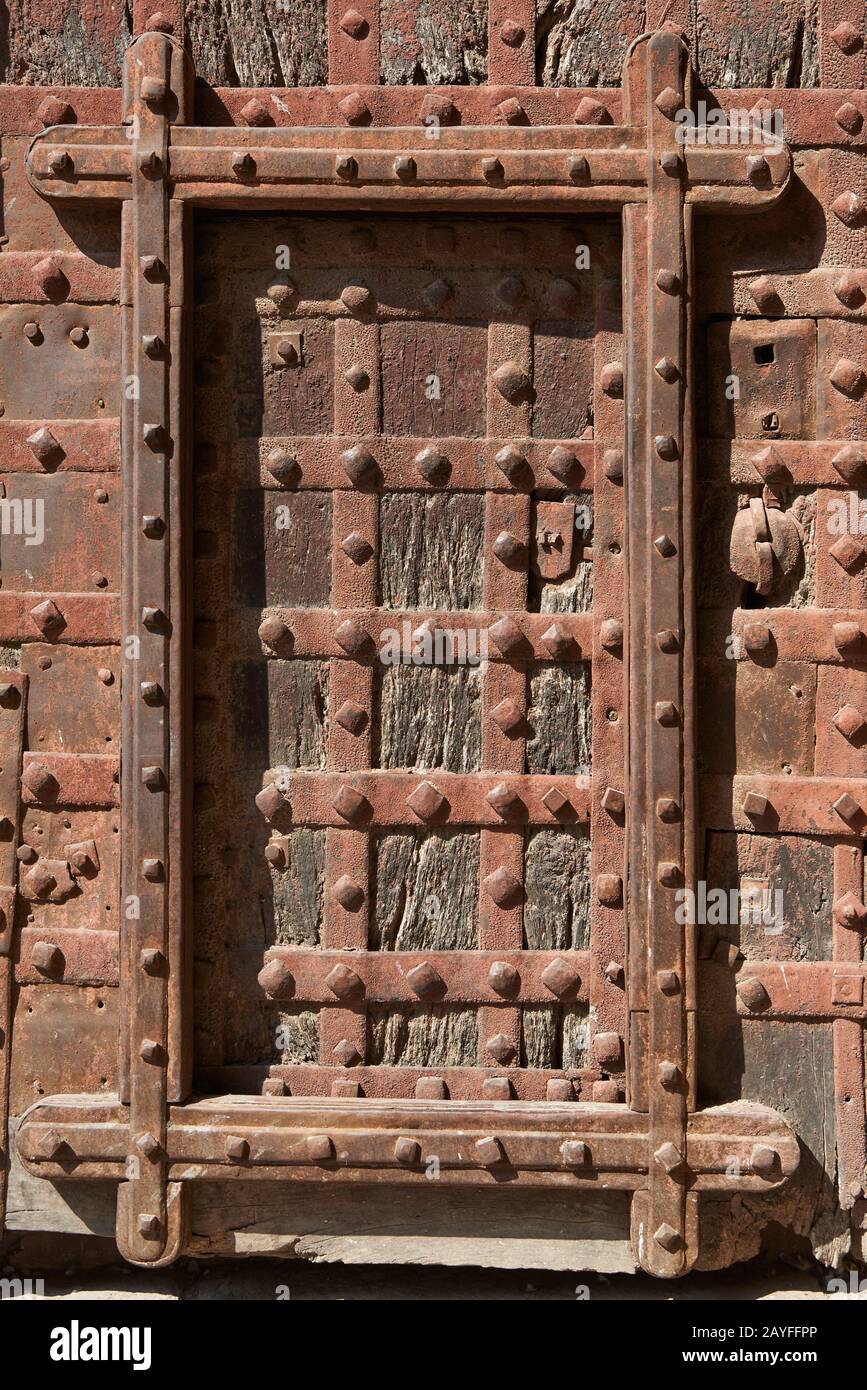 Detail einer Tür in Mehrangarh Fort, Jodhpur, Rajasthan, Indien Stockfoto