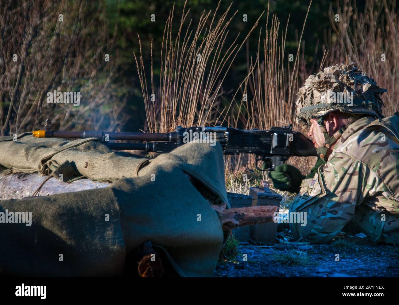 Truppen der British Army aus dem 3rd Battalion, Die Gewehre bei einer Trainingsübung auf Kirkcudbright Training Area, Dumfries and Galloway Southwest Scotland Stockfoto