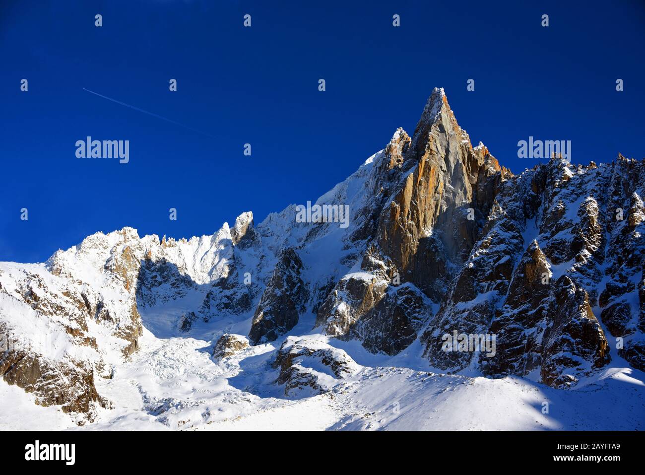 Les Drus von der Spitze des Montenvers Zug, Frankreich, Savoie, Haute Savoie, Chamonix Stockfoto
