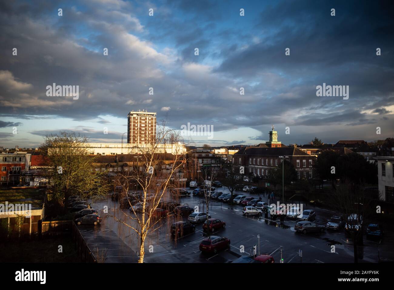 Parkplatz der Wallington Library in London. Stockfoto